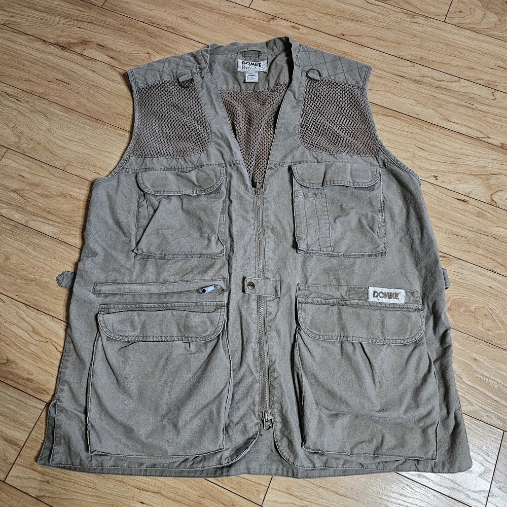 Domke PhoTOGS Camera Fishing Hunting Camping Vest Brown Tan Khaki Taupe Full Zip